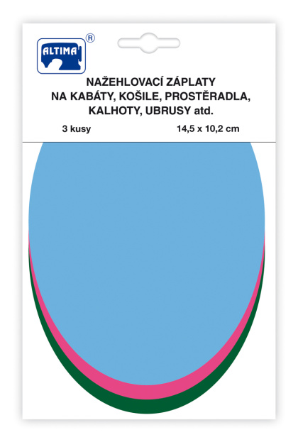 Nažehlovací záplaty jednobarevné ovály 3 ks - sv.modrá růžová tm.zelená